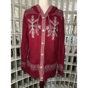 Eddie Bauer Red Nordic Button Down Hooded Cardigan Sweater - size XL